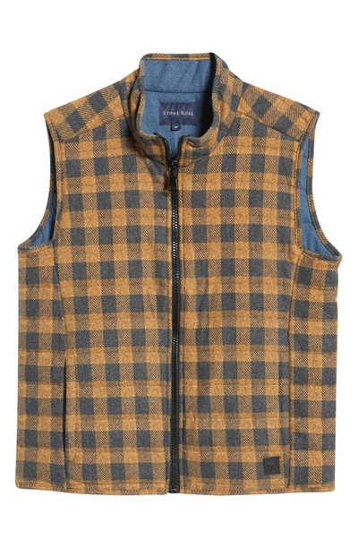 Shop Stone Rose Plaid Quilted Vest In Camel
