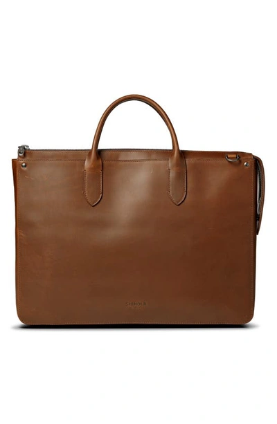Shop Shinola The Slim Traveler Leather Briefcase In Medbrown