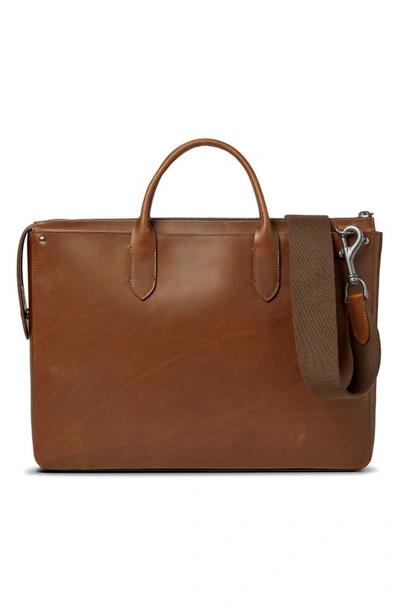 Shop Shinola The Slim Traveler Leather Briefcase In Medbrown