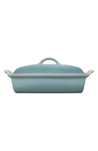 Shop Le Creuset 4-quart Rectangular Stoneware Casserole With Lid In Sea Salt