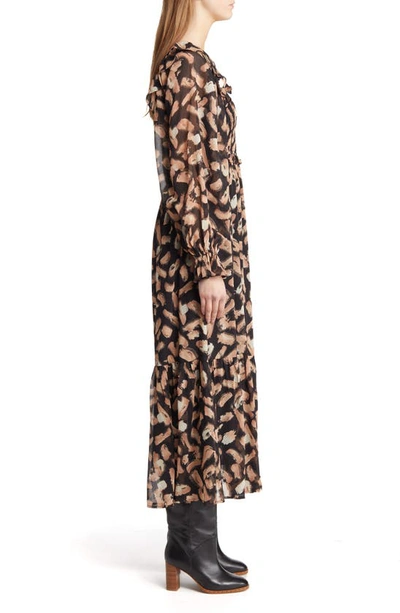 Shop Moon River Shirred Square Neck Long Sleeve Smocked Maxi Dress In Black Multi