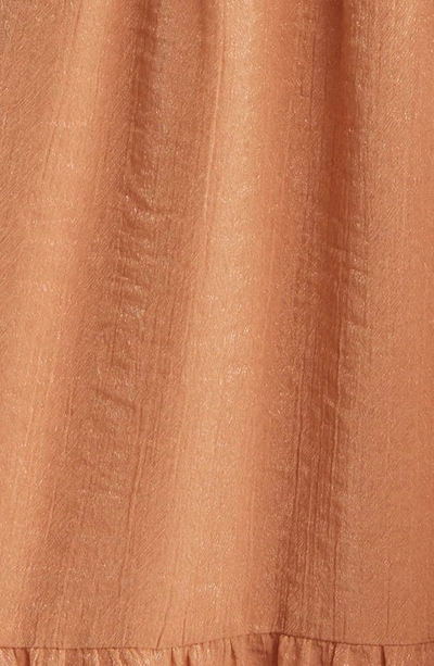 Shop Moon River Smocked Waist Ruffle Metallic Maxi Dress In Terracotta