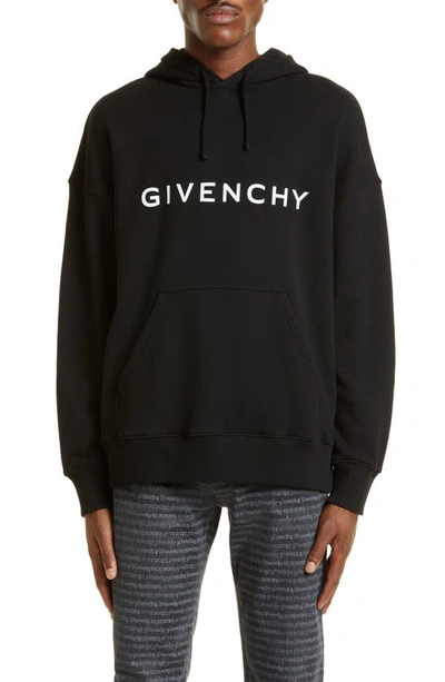 Shop Givenchy Slim Fit Logo Graphic Hoodie In Black