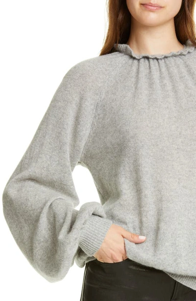 Shop Frame Shirred Puff Sleeve Cashmere Sweater In Gris Heather