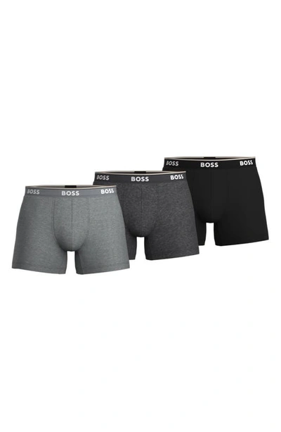 Shop Hugo Boss Boss 3-pack Power Stretch Cotton Boxer Briefs In Open Grey