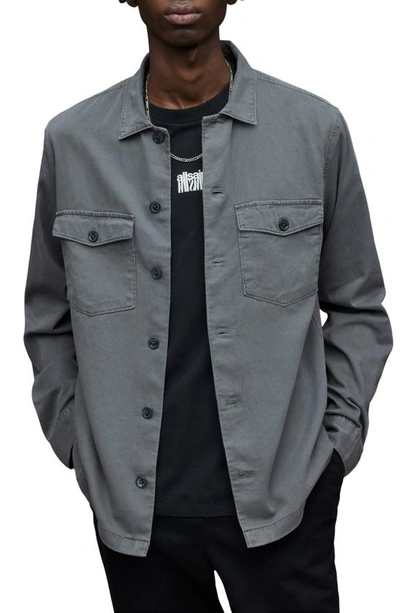 Shop Allsaints Spotter Button-up Shirt Jacket In Stereo Grey