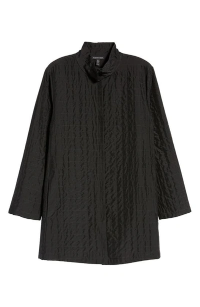 Shop Eileen Fisher Quilted Stand Collar Silk Longline Jacket In Black