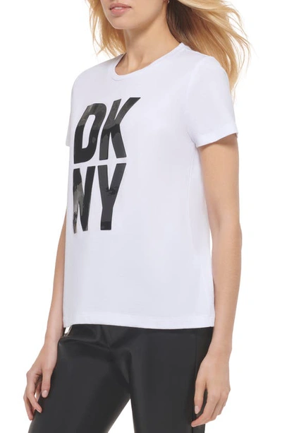 Shop Dkny Gloss Logo T-shirt In White/ Black