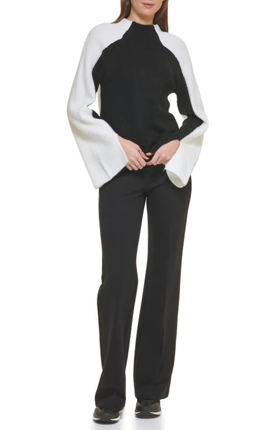 Shop Dkny Colorblock Funnel Neck Sweater In Black/ Ivory