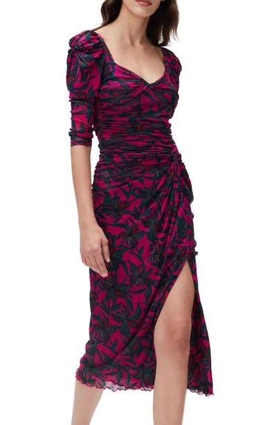Shop Dvf Bettina Ruched Dress In Orchids Sm Aster Otast