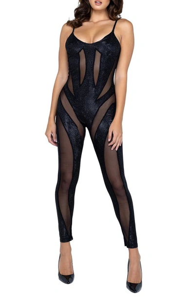 Shop Roma Confidential Shimmer Skin Bodysuit In Black