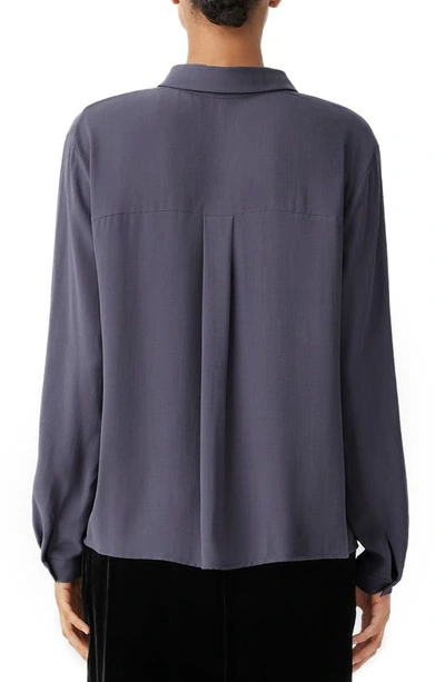 Shop Eileen Fisher Classic Collar Easy Silk Button-up Shirt In Twilight