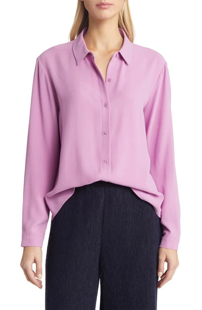Shop Eileen Fisher Classic Collar Easy Silk Button-up Shirt In Amethyst