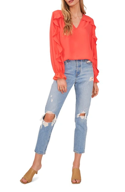Vince Camuto Ruffle Sleeve V-neck Blouse In Radiant Orange