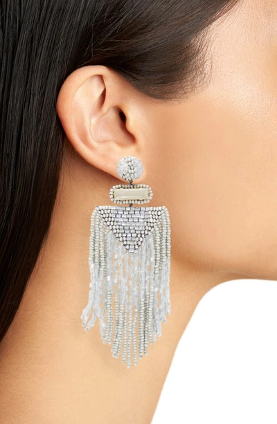 Shop Deepa Gurnani Beaded Tassel Earrings In Light Grey