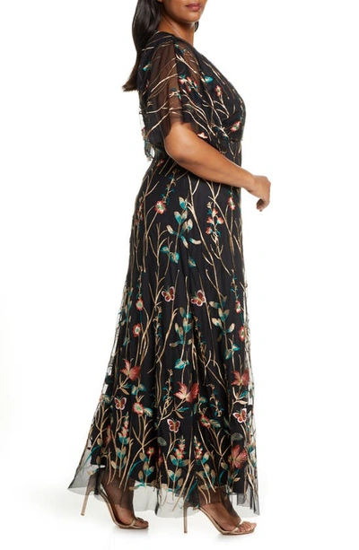 Shop Kiyonna Embroidered Elegance Floral Gown In Onyx