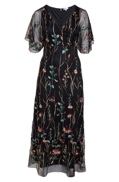 Shop Kiyonna Embroidered Elegance Floral Gown In Onyx