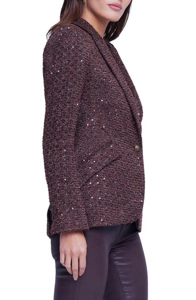 Shop L Agence Chamberlain Sequin Tweed Blazer In Chocolate