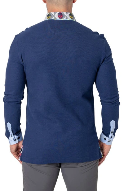 Shop Maceoo Newton Solid Verve Blue Long Sleeve Polo