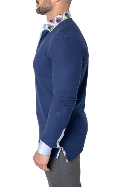 Shop Maceoo Newton Solid Verve Blue Long Sleeve Polo