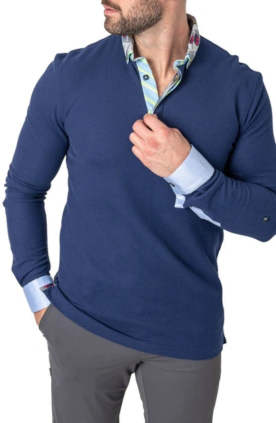 Maceoo Newton Solid Verve Blue Long Sleeve Polo In Blue