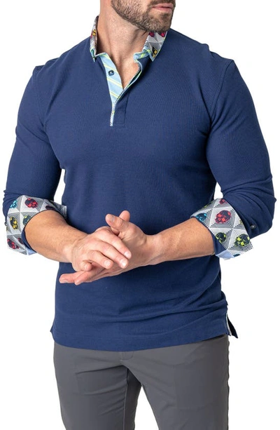 Maceoo Newton Solid Verve Blue Long Sleeve Polo In Blue
