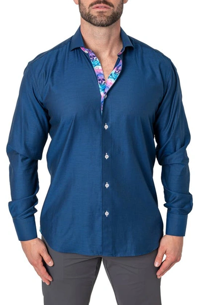 Shop Maceoo Einstein Grooves Blue Contemporary Fit Button-up Shirt