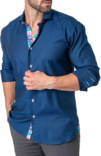 Shop Maceoo Einstein Grooves Blue Contemporary Fit Button-up Shirt