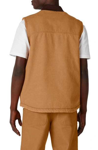 Shop Dickies Fleece Lined Cotton Duck Vest In Stonewashed Brown Duck