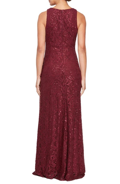 Shop Alex Evenings Ruffle Sequin Lace Gown In Wine