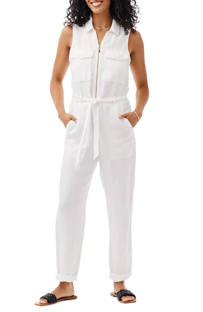 Shop Bella Dahl Zip Front Belted Cotton Blend Jumpsuit In White