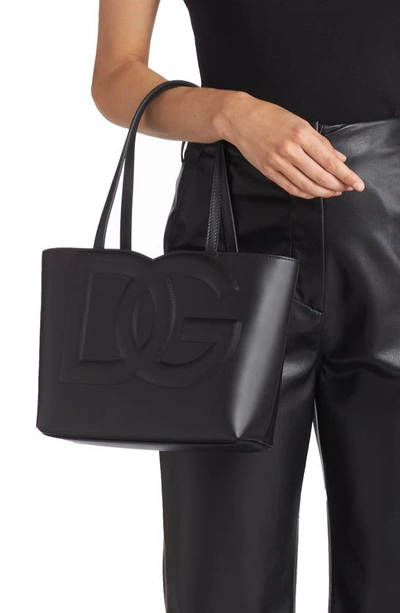 Dolce & Gabbana Large Dg Logo Leather Tote In Black