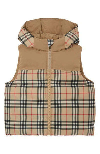 Shop Burberry Kids' Theo Reversible Hooded Down Vest In Archive Beige Ip Chk