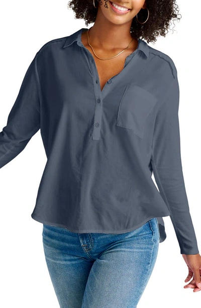 Splendid Paige Half-button High-low Shirt In Grey