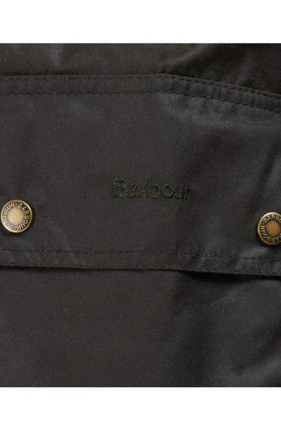 Barbour Highclere Hooded Mid Length Waxed Jacket In Olive