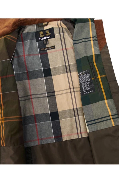 Barbour Highclere Hooded Mid Length Waxed Jacket In Olive