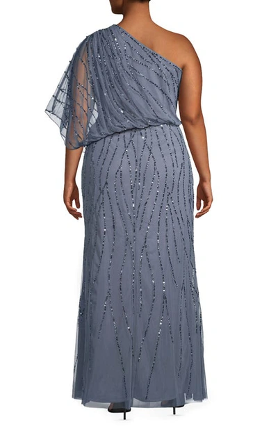 Shop Adrianna Papell Sequin One-shoulder Gown In Dusty Blue