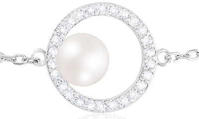 Splendid Pearls Sterling Silver, 7-8mm Cultured Freshwater Pearl, & Cz Bracelet In White