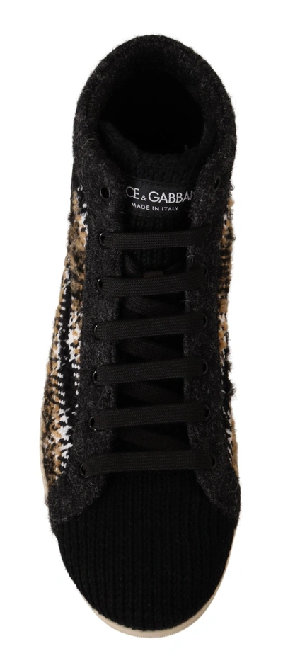 Dolce & Gabbana Beige Brown Wool Cotton High Top Sneakers In Beige