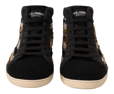 Dolce & Gabbana Beige Brown Wool Cotton High Top Sneakers In Beige
