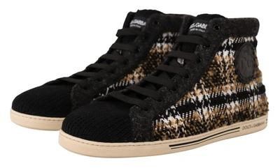 Dolce & Gabbana Beige Brown Wool Cotton High Top Sneakers In Beige