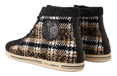 Dolce & Gabbana Beige Brown Wool Cotton High Top Sneakers In Beige