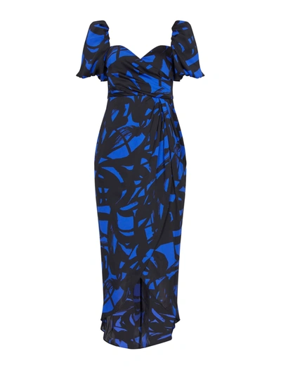 Shop Bcbgmaxazria Eliseo Puff Sleeve Dress In Mazarine Blue/black Multi
