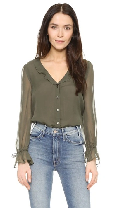 Diane Von Furstenberg Olive Silk Chiffon 'kirsty' Ruffled Blouse' In ...