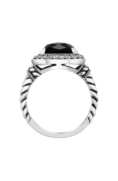 Effy Sterling Silver White Topaz Halo Onyx Ring In Black