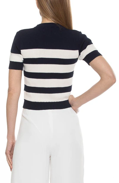 Alexia Admor Pat Stripe Short Sleeve Sweater Top In Black/ Ivory