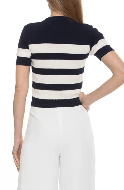 Shop Alexia Admor Pat Stripe Short Sleeve Sweater Top In Navy/ Ivory