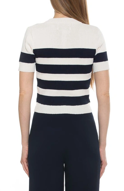 Shop Alexia Admor Pat Stripe Short Sleeve Sweater Top In Ivory/ Navy
