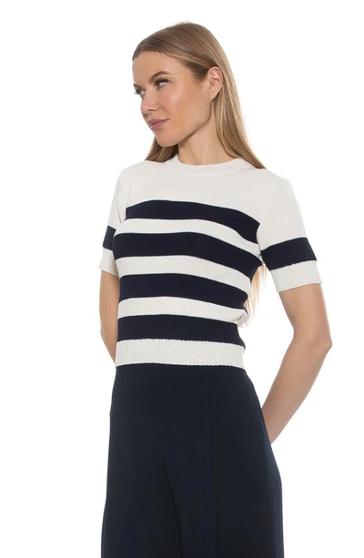 Shop Alexia Admor Pat Stripe Short Sleeve Sweater Top In Ivory/ Navy