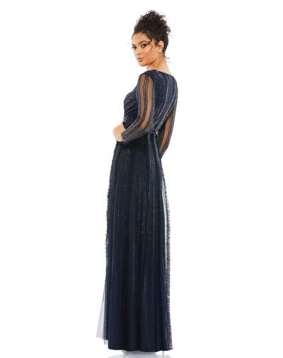 Shop Mac Duggal Faux Wrap Illusion Long Sleeve Gown - Final Sale In Midnight